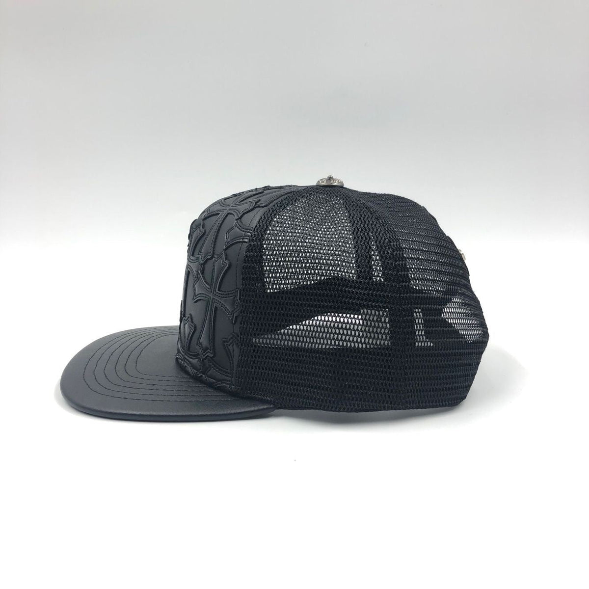 Chrome Hearts Cemetary Cross Leather Stitched Trucker Hat