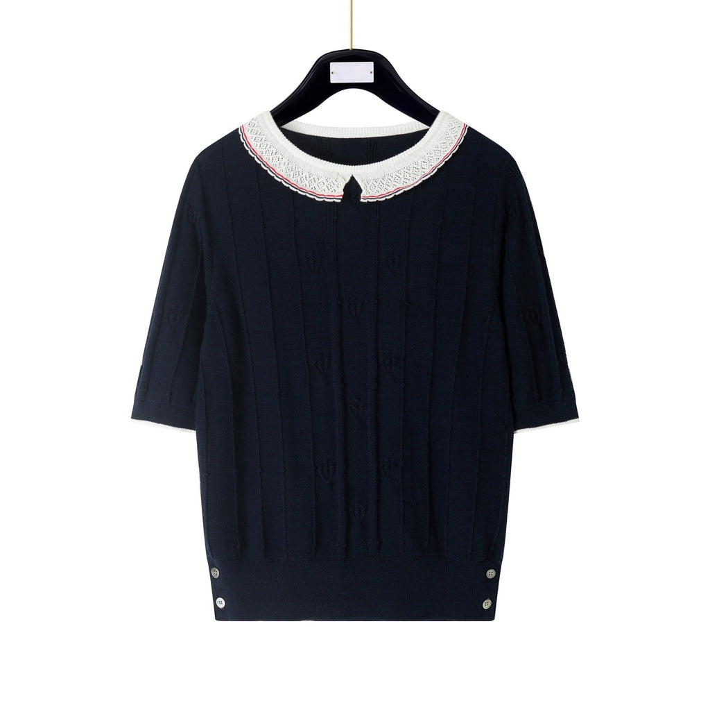 New Lace-Collar Knitted T-Shirt