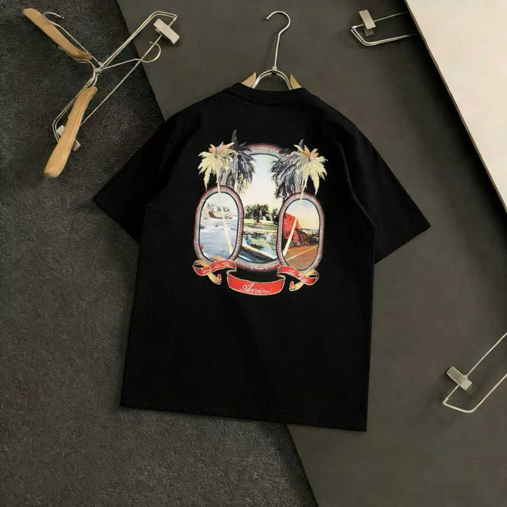 Amiri Tropical Beach Badge Graphic Crew‑Neck Short‑Sleeve T‑Shirt