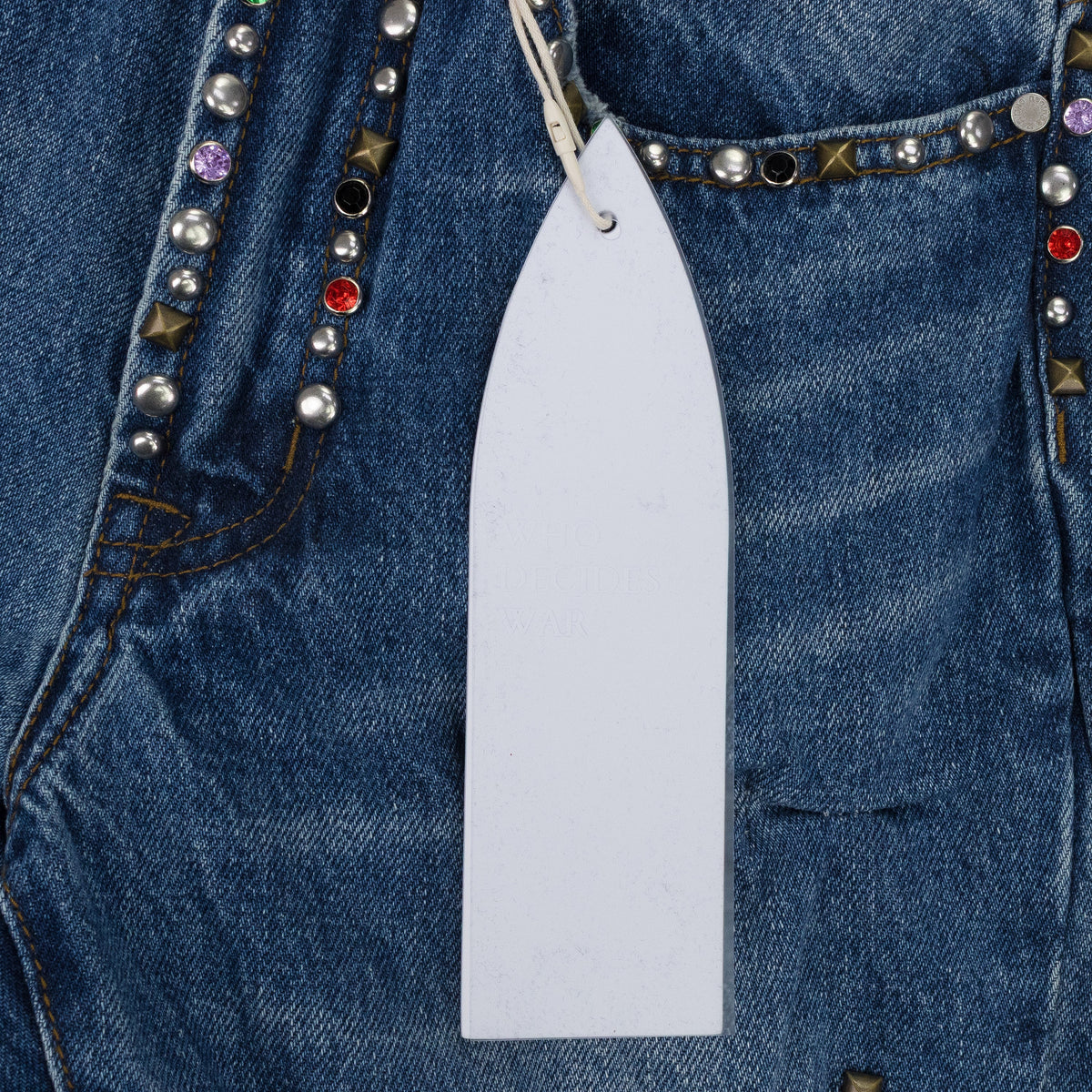 MULTICOLOR STUD CINCHED STRAIGHT-FIT JEANS