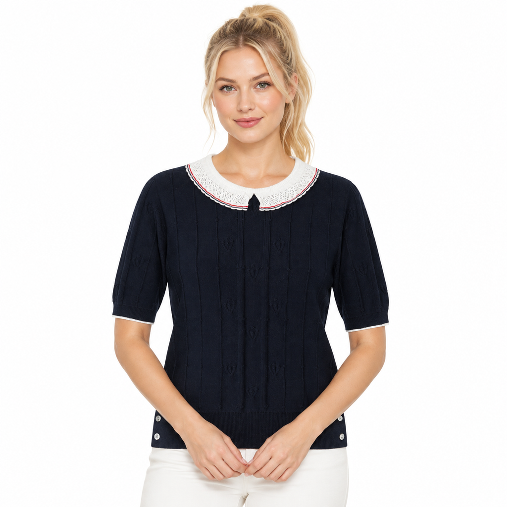 New Lace-Collar Knitted T-Shirt