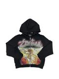 Mixed Emotion Rhinestone graphic-print zip-up hoodie