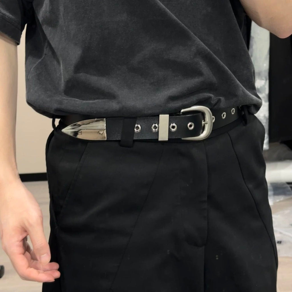 Dagger Tip Leather Belt Silver Metal Tip Full Grain Cowhide Unisex