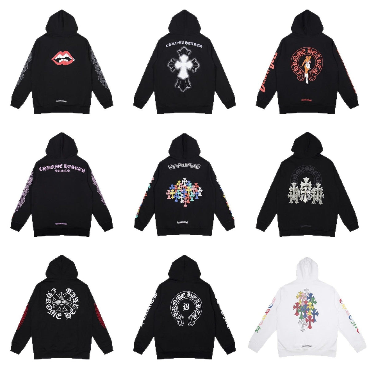 Chrome Hearts Multi‑Cross Graphic Oversized Hoodie Streetwear Unisex