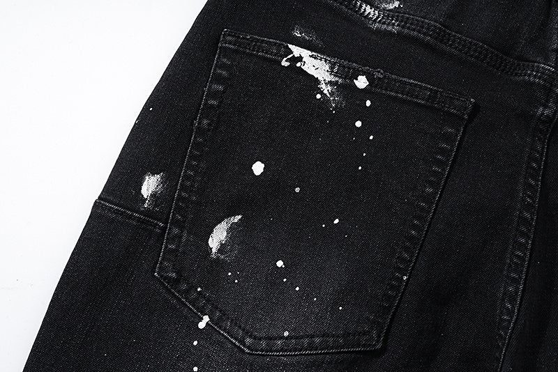 Purple Brand Paint Splatter Distressed Black Jeans