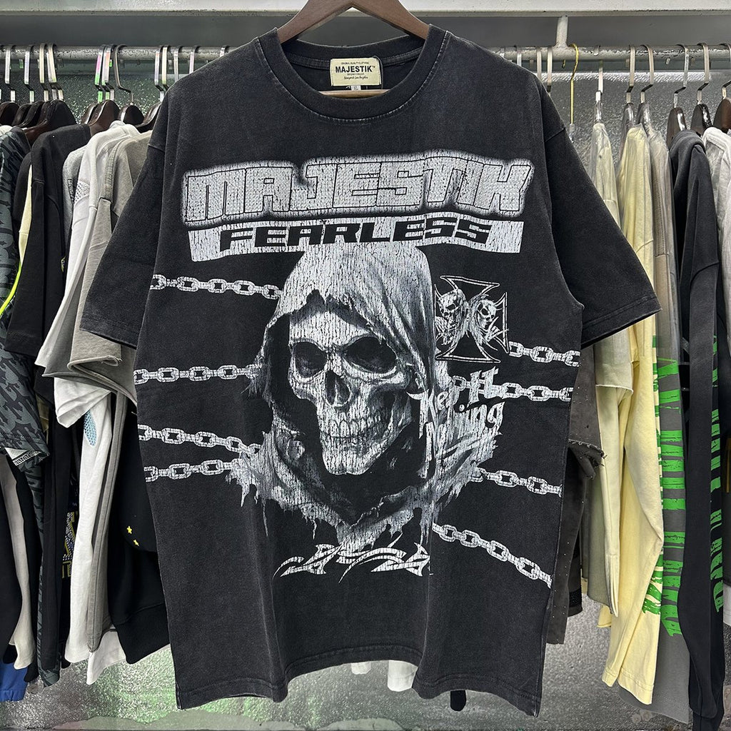 MAJESTIK Death Chain Skull Graphic T-Shirt