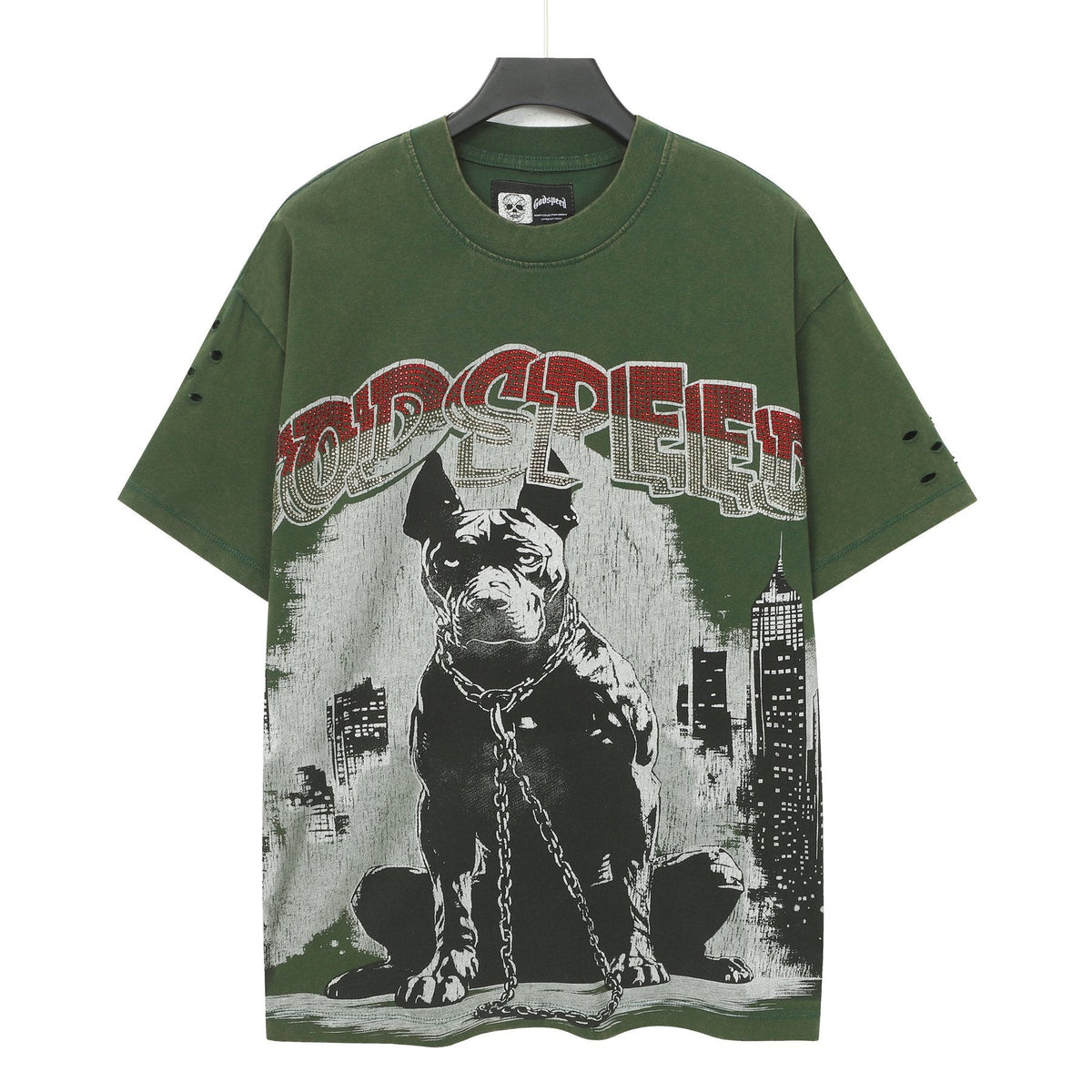 Godspeed Dog Graphic Distressed Sleeve T-Shirt