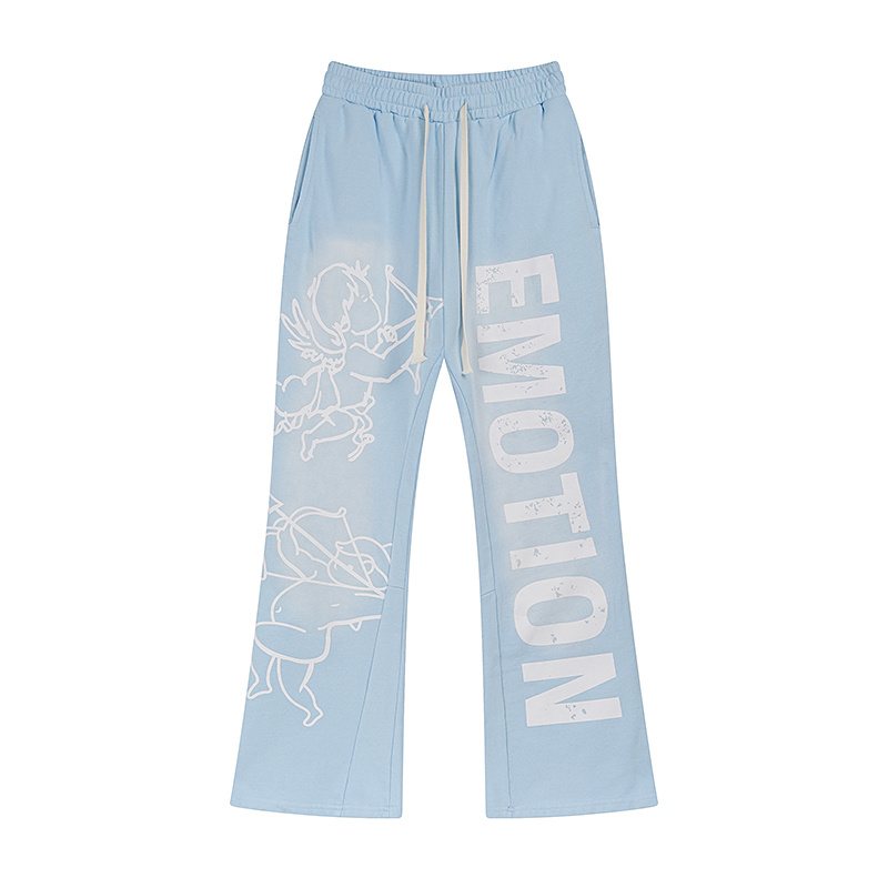 MIXED EMOTION Washed Graphic Flared Pants