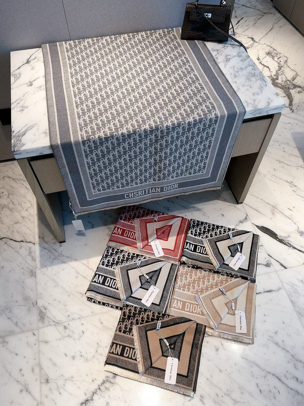 Dior Style Geometric Monogram Scarf