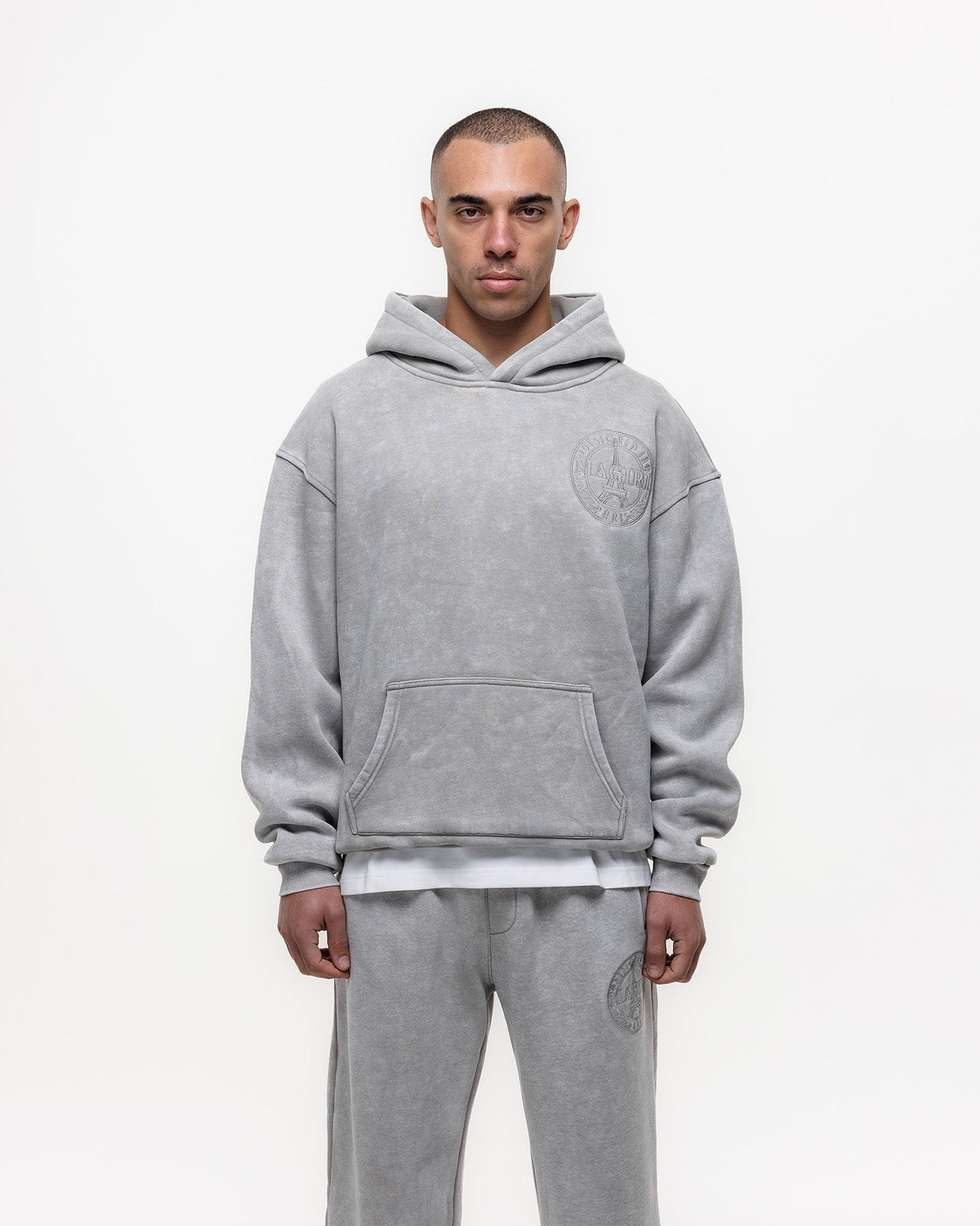 Magiri Embroidered Acid Wash Hoodie in Washed Oatmeal