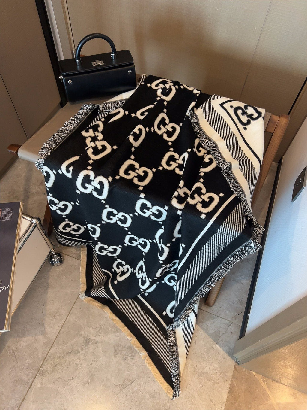 Gucci Black and Ivory Monogram Square Scarf