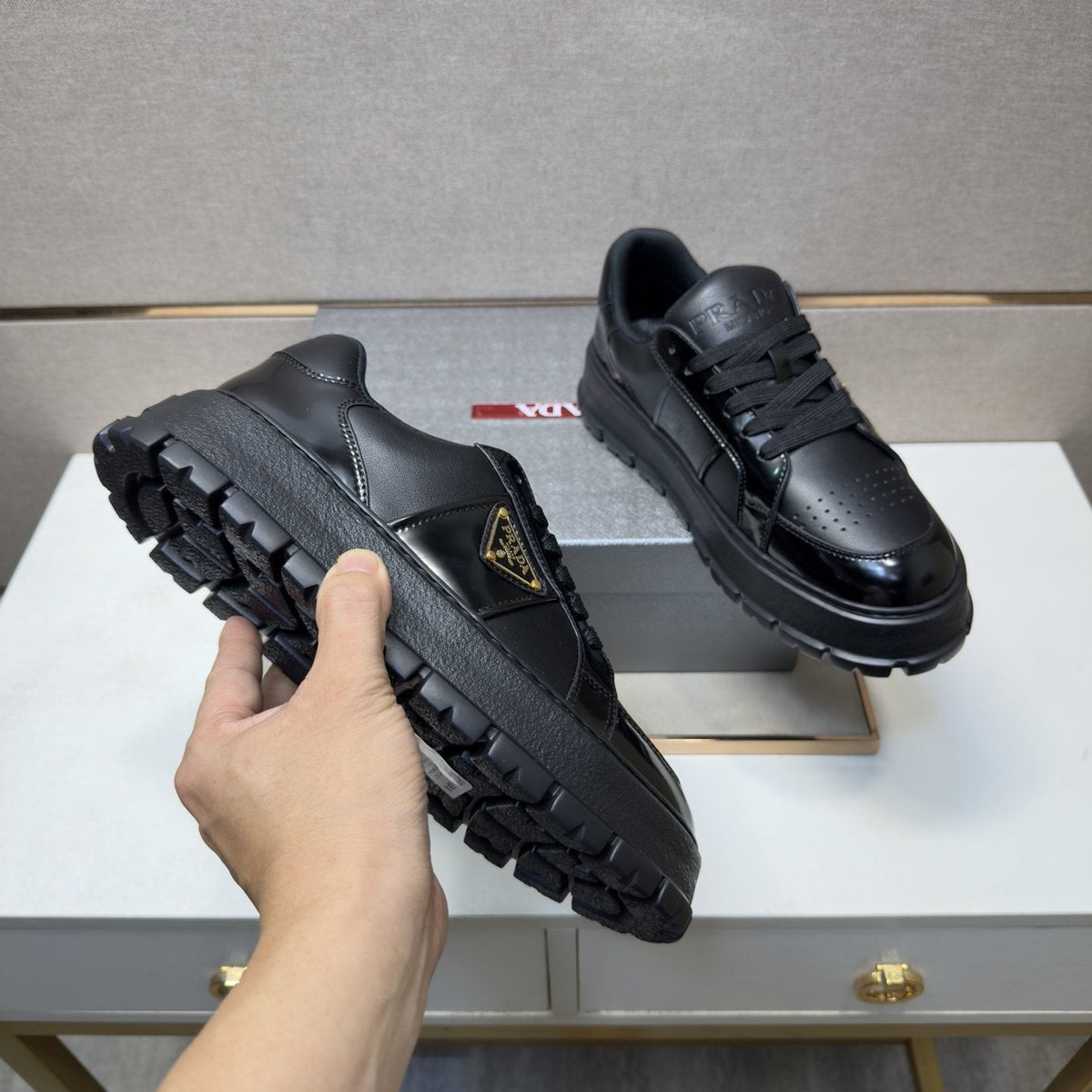 Prada Men's Paneled Low-Top Sneakers - Thick Lugged Outsole