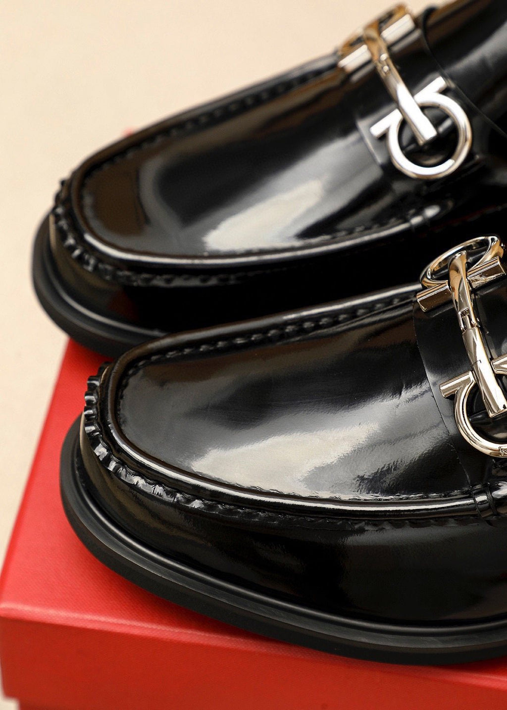 Ferragamo Black Metal-Hardware Loafers