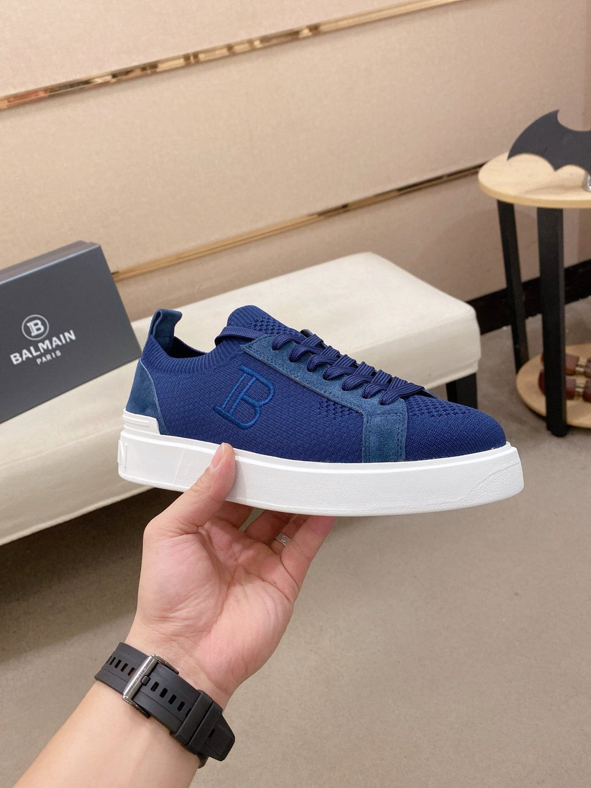 Balmain Men's Knit Low-Top Sneakers - White Sole