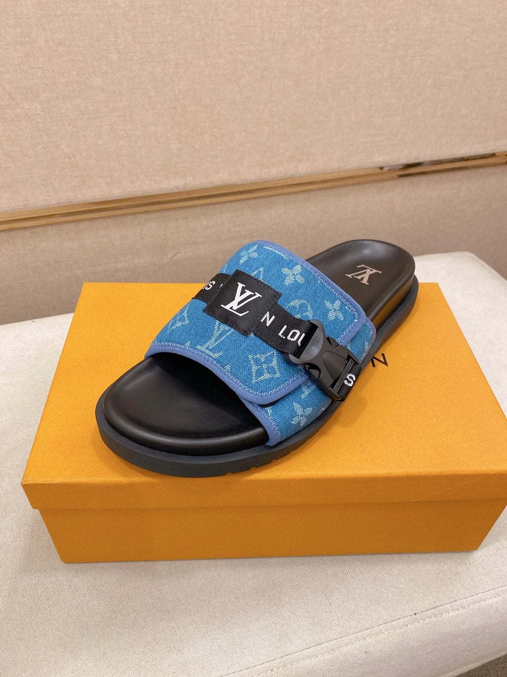 Louis Vuitton Men's Monogram Buckle Slide Sandals