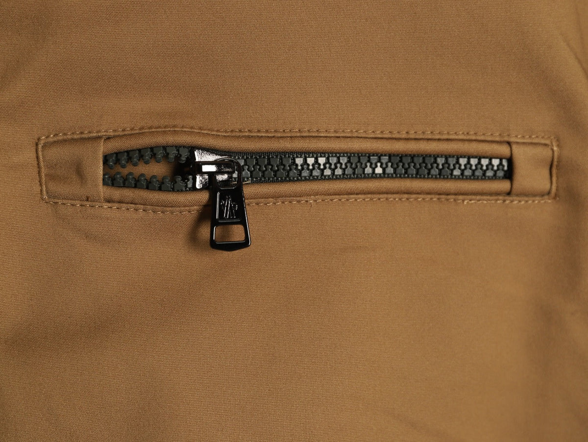 Moncler Contrast-Stripe Chest-Zip Jacket - Camel